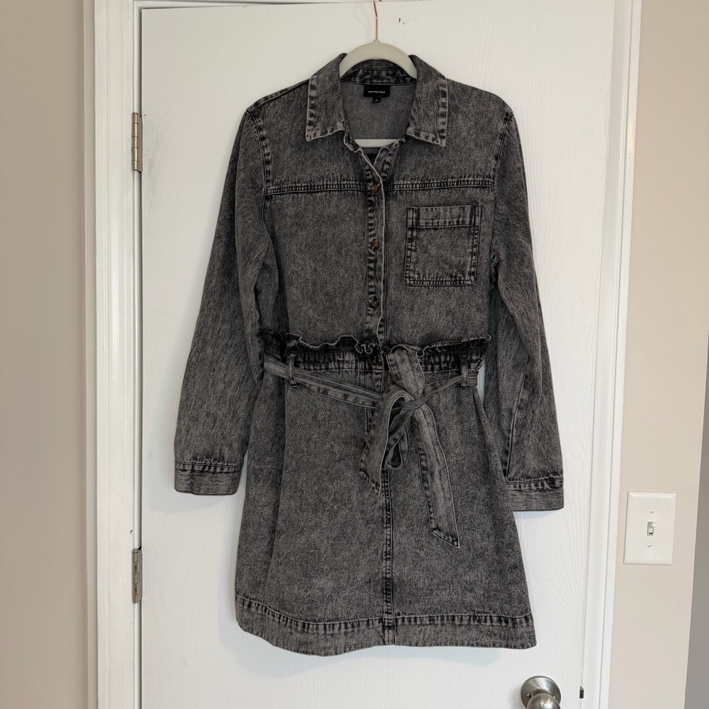 Who What Wear Charcoal Denim Shirt Dress - Picture 3 of 12